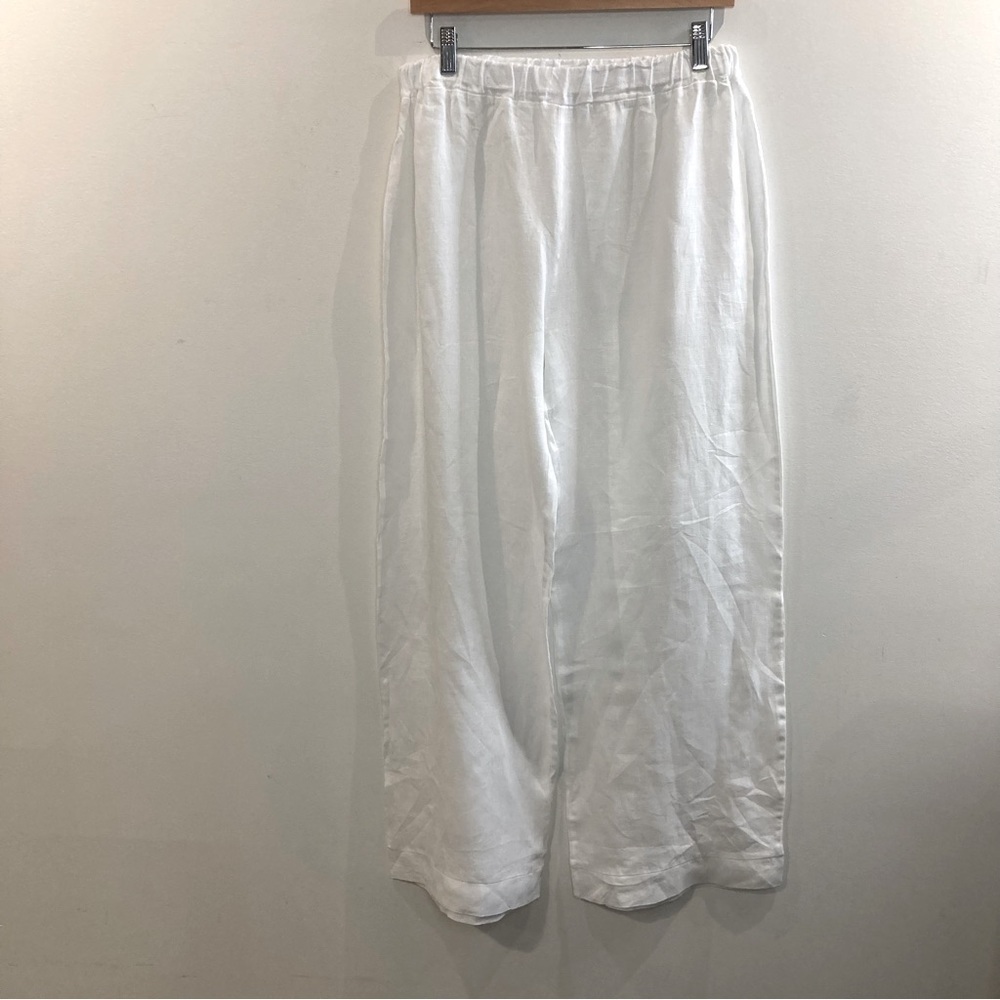 TALIA BENSON  Sz L Elastic Band Waist Wide Leg 100% Linen Flowy Palazzo Pants